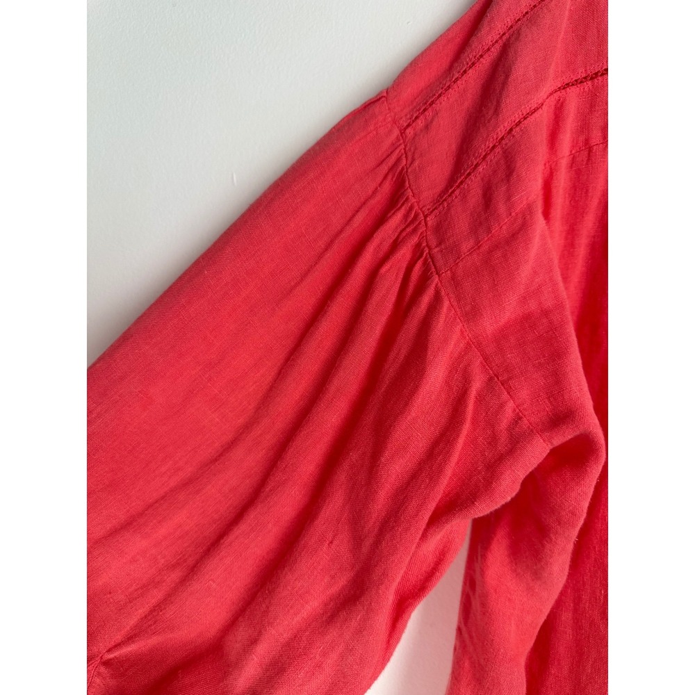 J.McLaughlin Coral Pink 100% Linen Shift Dress XL Long Puff Sleeve Boho - Picture 7 of 10